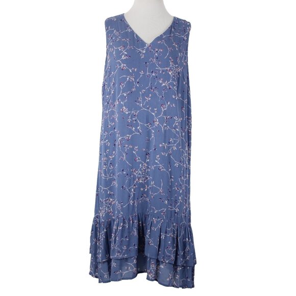 J Jill Sz M Blue White Multi Color Lined Ruffles Pullover 100% Rayon Dress - Picture 1 of 13